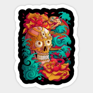 Tibetan Skull & Snake Japanese Tattoo Sticker